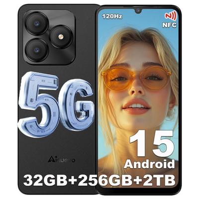 Смартфон 5G 6.75" 32 ГБ + 256 ГБ 5280 мАч Мобильный телефон Ainuevo Neo S25 Pro Разблокированный смартфон Android 15 64 МП Dual SIM/NFC Черный