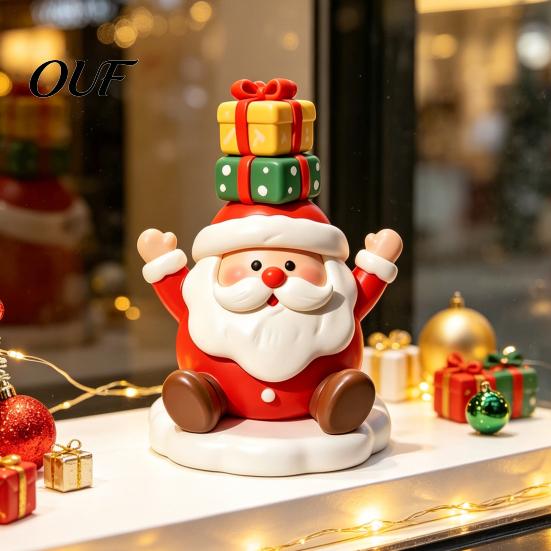 Small Christmas Figurines for Cabinet Resin Figurine, Cute Clay Style Santa Snowman Gingerbread Man Exquisite Craft Shelf Statue, Festive Holiday