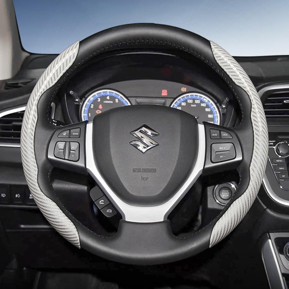 zkfan8 Suitable for Suzuki Carbon Fiber Texture Steering Wheel Cover with Segmented Quick-Release Design for Wagon R Swift Ertiga Brezza Baleno Fronx