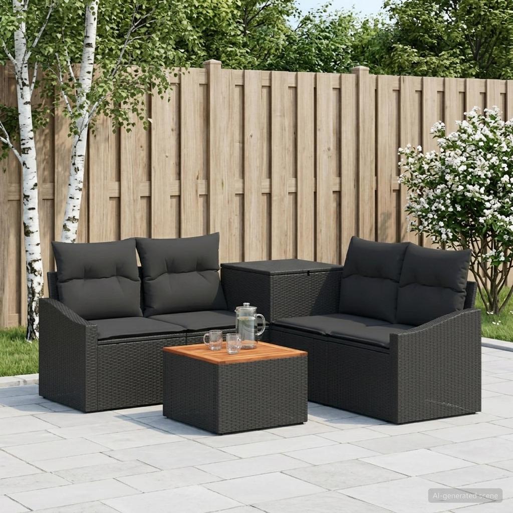 Sofa Set 6 Pieces Black Poly Rattan and Steel