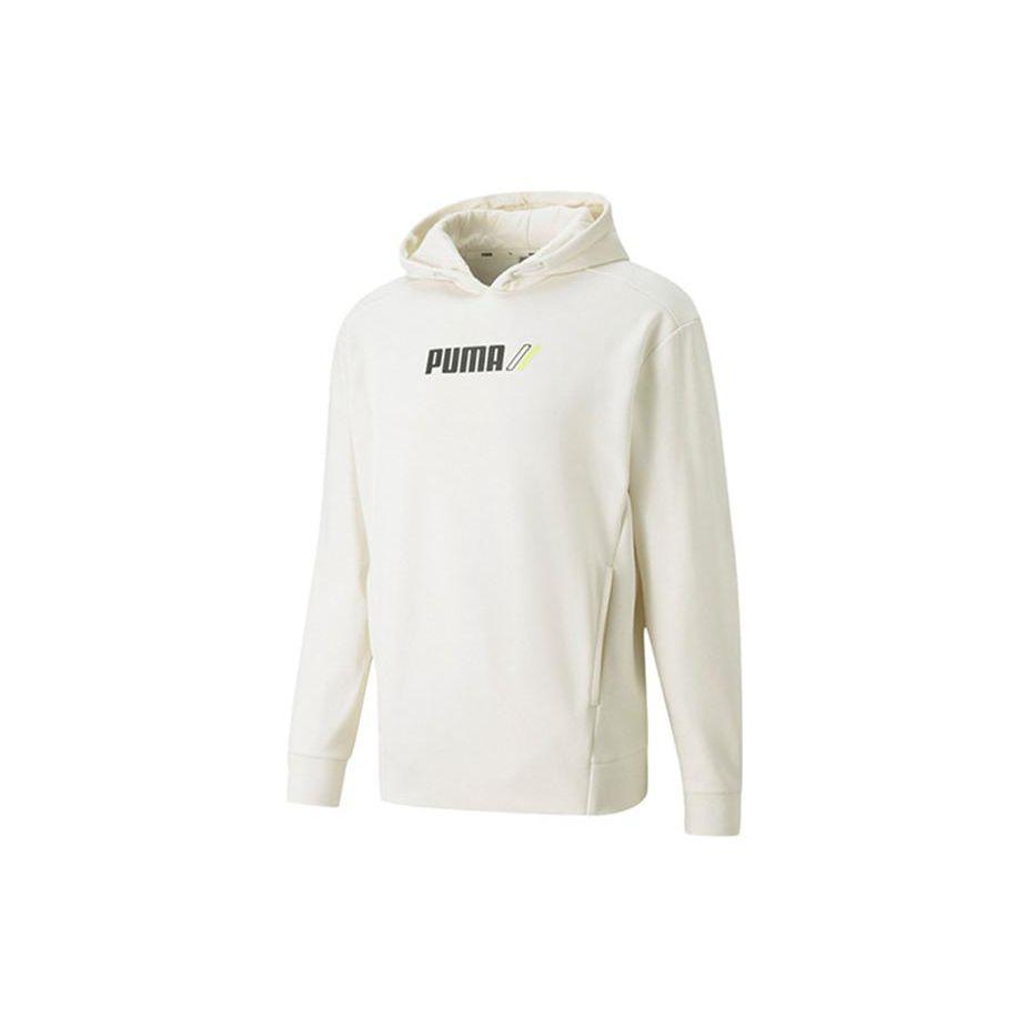 Puma Сплошной цвет с принтом спереди и буквенным логотипом, толстовка с капюшоном, мужские топы с длинными рукавами, белый 846547-73