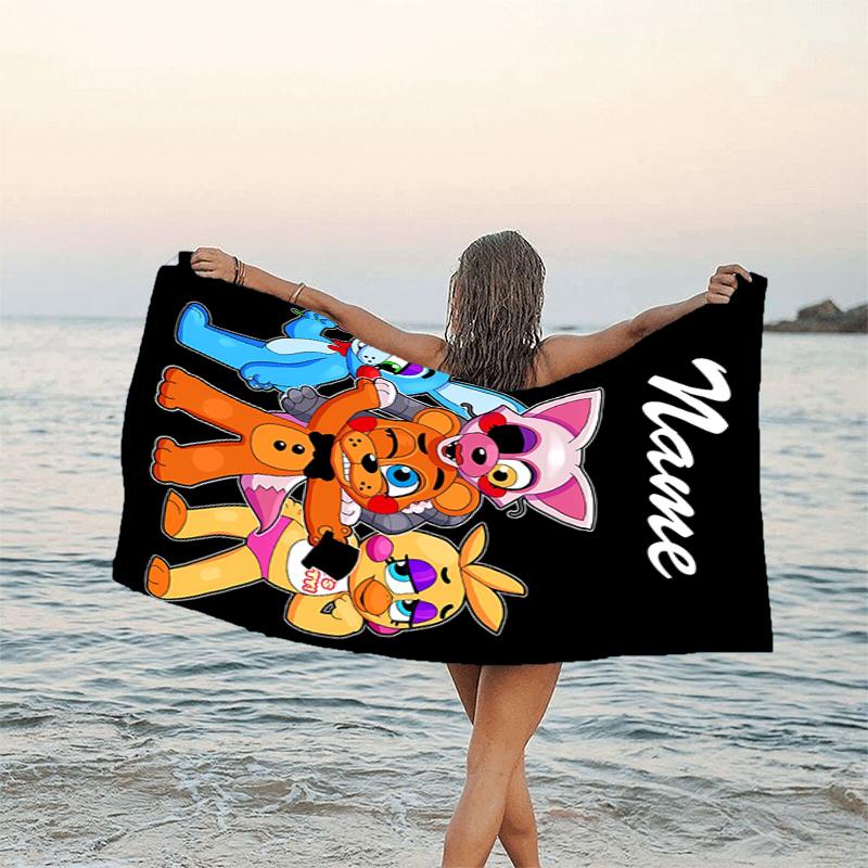 1pc Freddy bear2 Beach Towel with Custom Name, Beach/Swimming/Bath/Picnic/Camping Towel, Suitable for Seaside Beaches