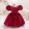 Baby Party Dresses for Girls 2024 Summer Vintage Court Ceremony Birthday Party Ball Gown Puff Sleeve Toddler Kids Princess Dress
