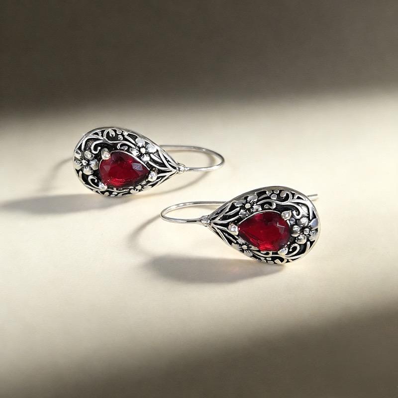 Серьги из стерлингового серебра 925 пробы для женщин Модные Геометрические Ретро Красный Камень Серьга Украшения Предотвращение Аллергии Вечеринка Подарок Аксессуары