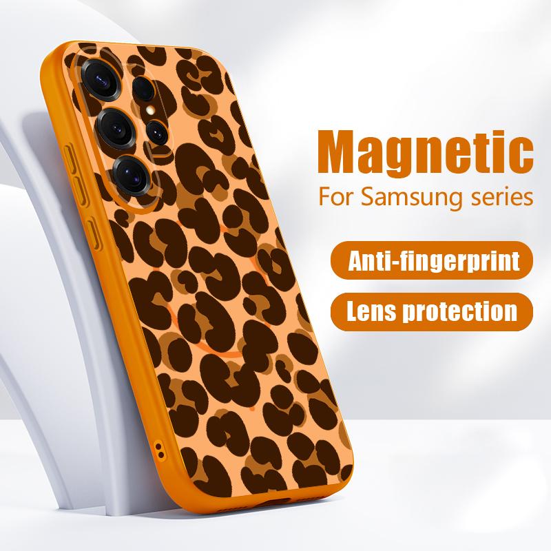 Чехол для телефона с леопардовым принтом для Samsung Galaxy S26 Ultra S25 Edge S24 Plus S23 FE S22 A17 A54 A55 A56 A57 5G Магнитный для Magsafe Матовый чехол