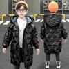 Детское зимнее длинное пальто с капюшоном большого размера, теплая куртка, повседневный топ на молнии, на подкладке, хлопковая теплая куртка, блестящая куртка