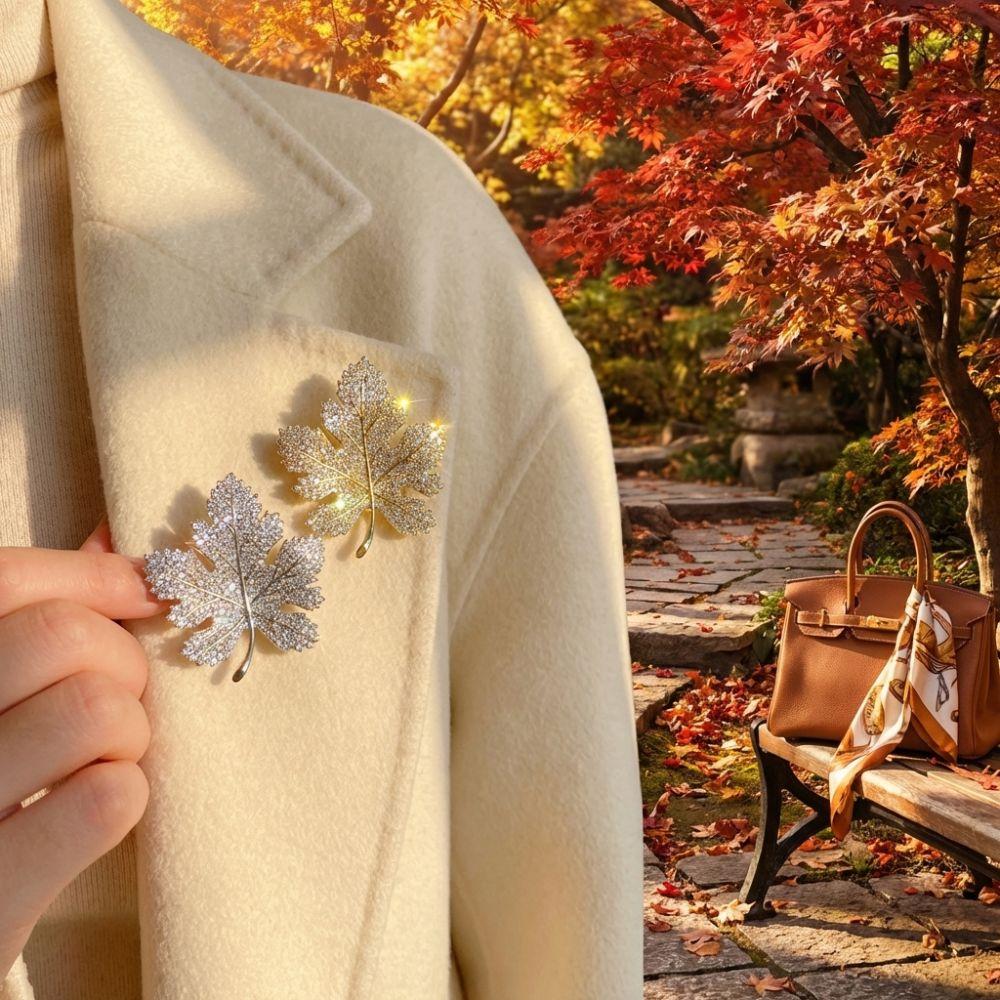 Trendy Jewelry Rhinestone Maple Leaf Brooch Vintage Maple Leaf Pin  Party Accessories