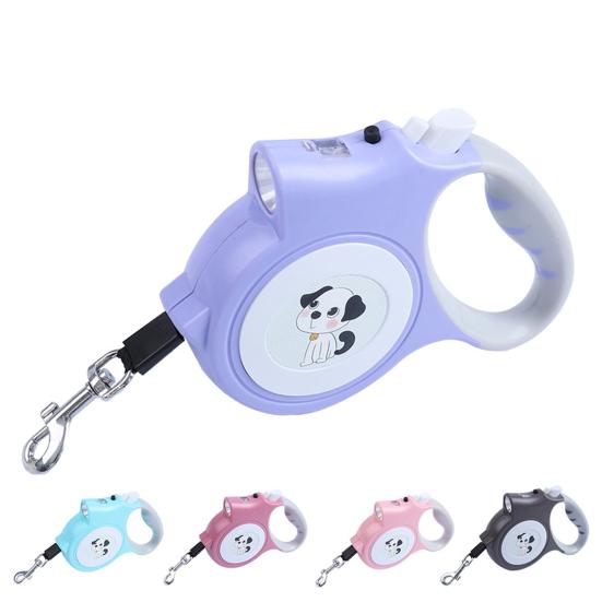 5m Retractable Pet Leash with LED Flashlight Ergonomic Handle Adjustable Long Walking Dog Leash for Small Medium Dogs