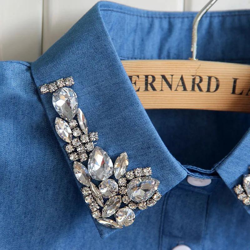 Fashion Denim Blue Women Fake Collar Shirt Detachable Collar Female False Collar Solid Shirt Lapel Blouse Top Men Women