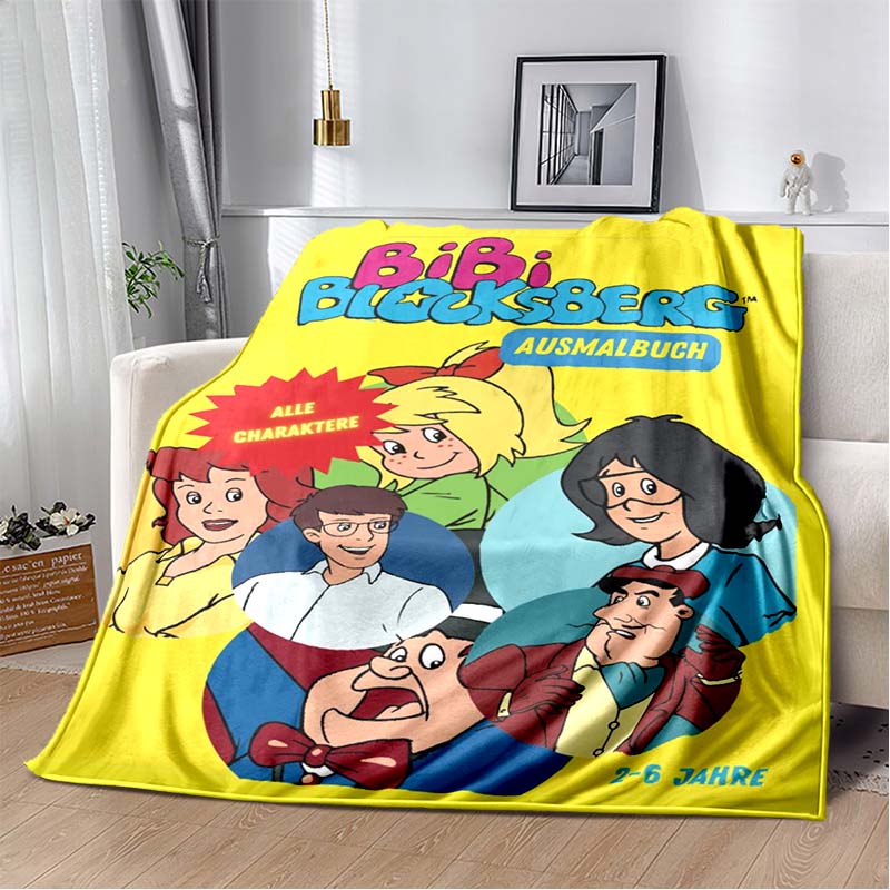 Bibi Blocksberg Summer Beach Flannel Blanket, Cartoon Witch Bibi Surf Print Warm Throw Blanket, Kids Bedroom Sofa Decor Gift