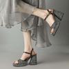 Krazing Pot Sequin Cloth Peep Toe Super High Heels Summer Shoes Buckle Straps Modern Party Fashion Women Sandals
