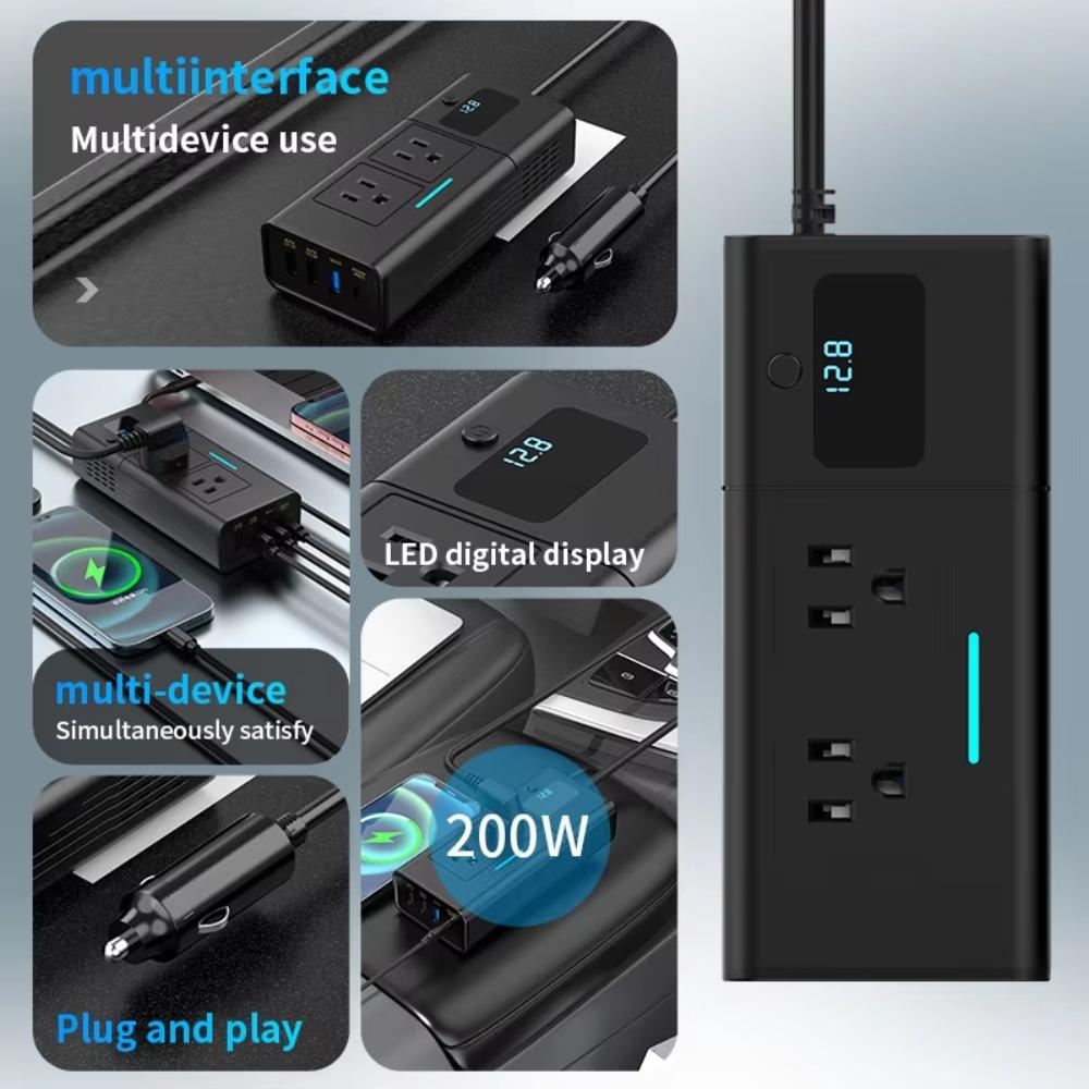 Car 220v Inverter 12 To 220 Voltage Power Converter 200W for 12V Vehicles
