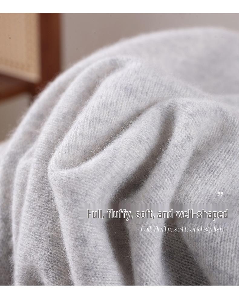 Women's Pure Cashmere Batwing Sleeve Pullover with Rolled Hem and Half-High Neck - Autumn & Winter Style