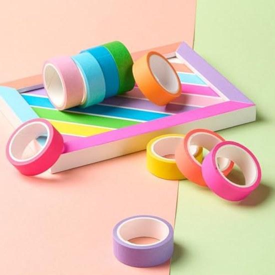Masking tape 10 pieces set fluorescent colors plain washi pastel solid color DIY craft journal planner scrapbook wrapping gift decoration