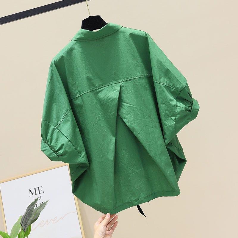 Blusas Летняя рубашка с рукавом «летучая мышь» Женская свободная повседневная короткая блузка с подолом и талией Однотонные укороченные топы Полубелые рубашки для женщин