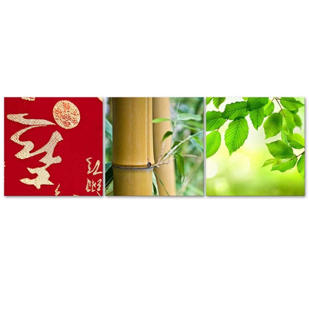 Set of Three Pictures Canvas Print Bamboo Leaf