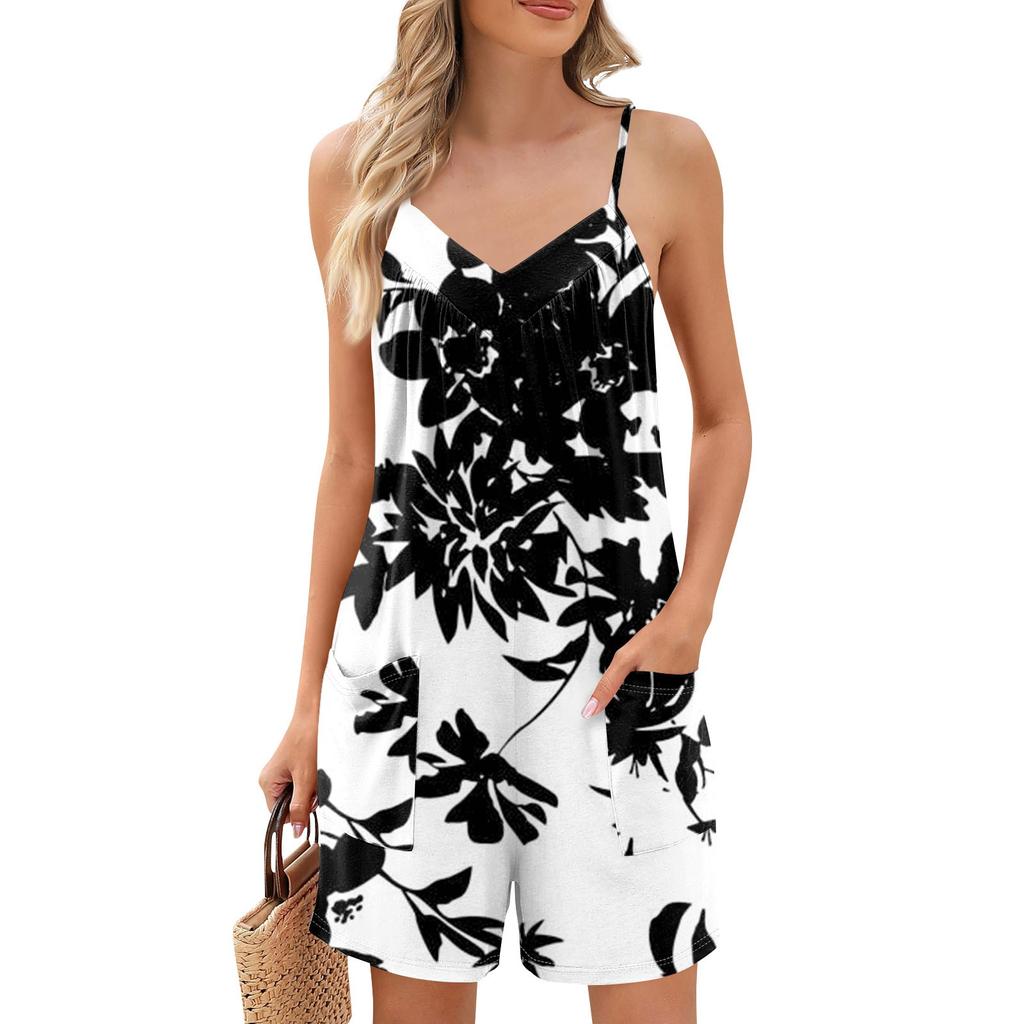 Женские летние повседневные шорты-комбинезоны, модные повседневные шорты-комбинезоны без рукавов с принтом и карманами