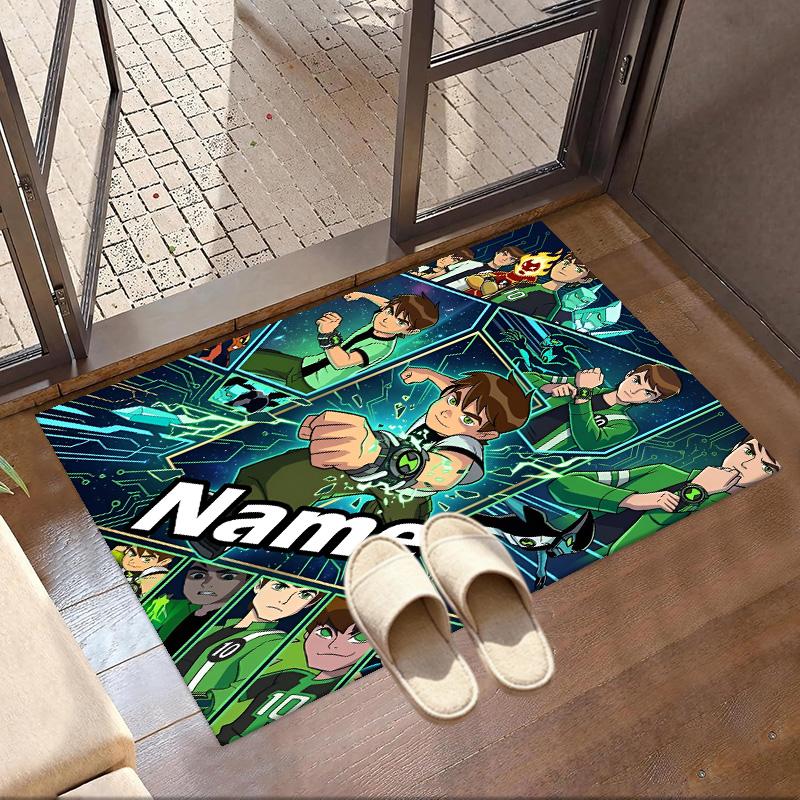Custom Name Personalized Ben 10 Cartoon Print Carpet, Versatile Home Decor Rug, for Playroom, Apartment, Balcony, Entryway, Hallway Gift