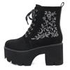 Модные ботинки на платформе с цветочным принтом и звездами, женская замшевая кожаная обувь в стиле панк на массивном каблуке, готическая обувь для ночного клуба, шнуровка на молнии сзади