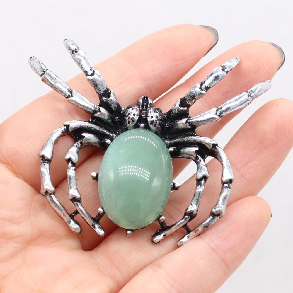Women Brooch Natural Stone Spider-Shaped Pendant For Jewelry Making DIY Necklace Bracelet Clothes Shirts Accessory