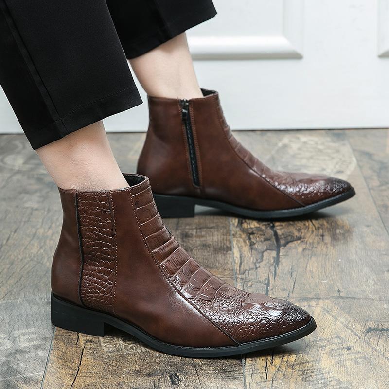 Foreign Trade Special 48 Large Size High Top Leather Shoes Men's Crocodile Pattern S-образным вырезом Side Molting Chelsea Boots British Casual Martin Boots