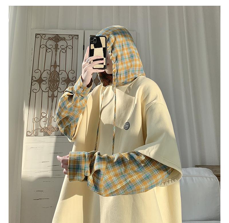 Men's Oversized Trendy Street Style Hoodie – Fake Two-Piece Design, Punk High Street Fashion for Spring and Autumn