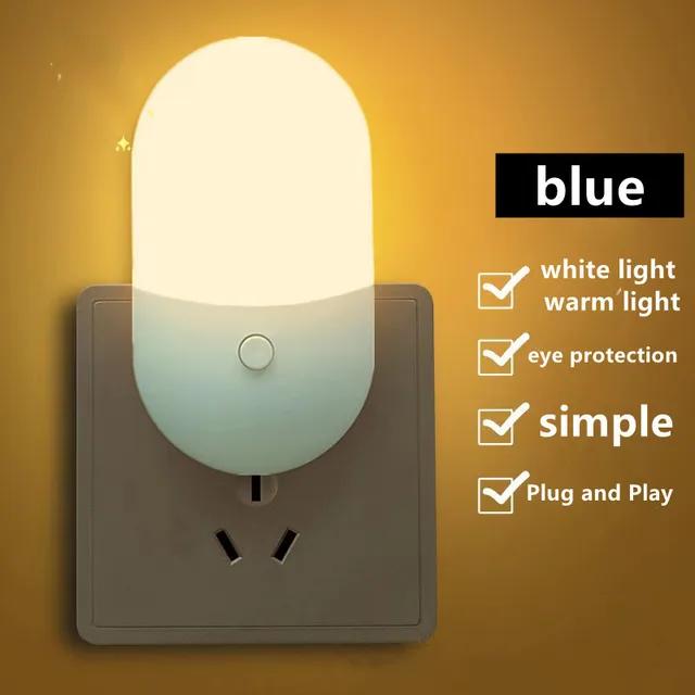 Energy Saving Night Light Plug-in LED Feeding Socket Lamp Indoor Lighting Bedroom Night Bedside Lamp EU Plug Two-color