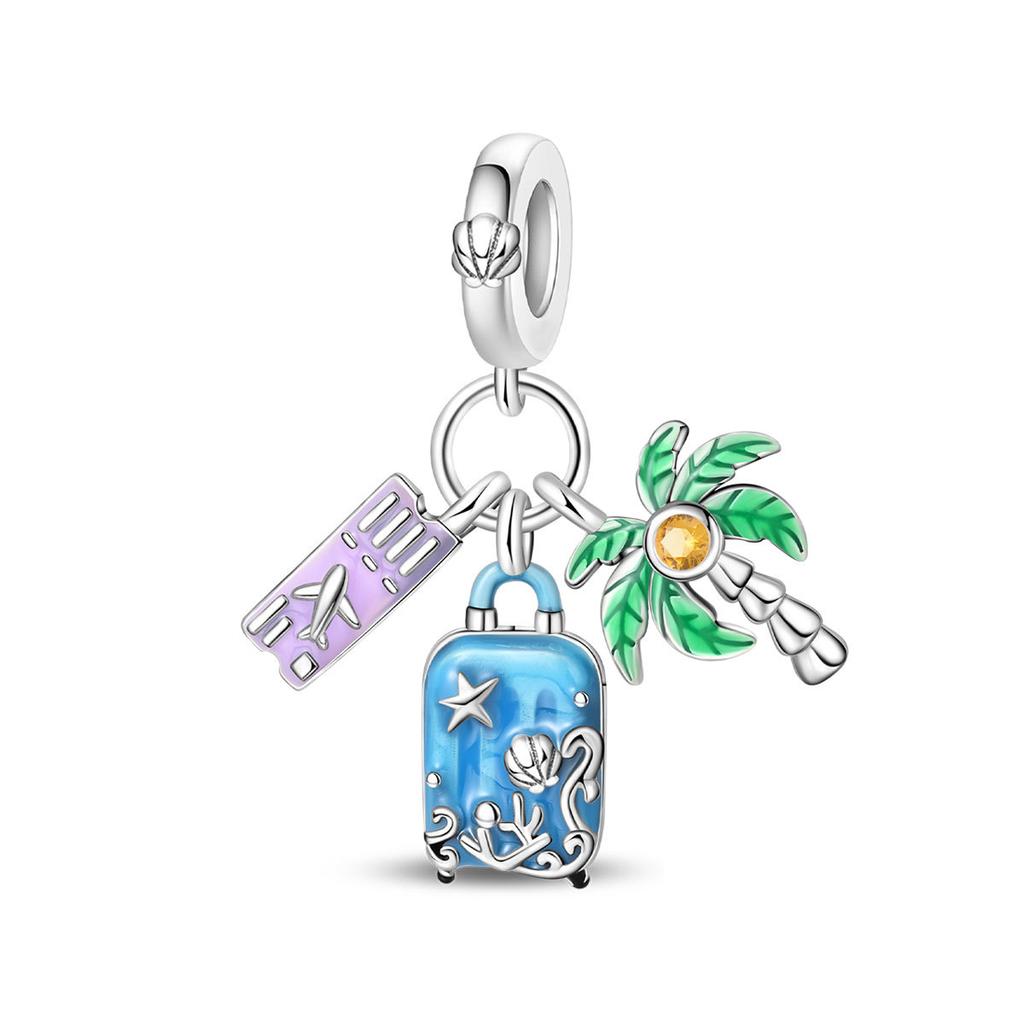 S925 Silver Summer Vacation Sun Beach Castle Sports Bead Pendant DIY Handmade Jewelry Bracelet Making Accessories
