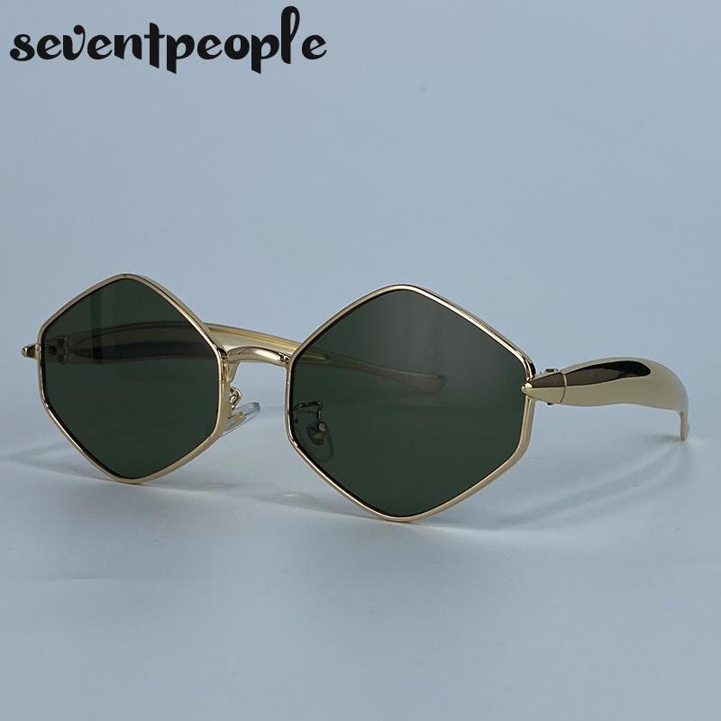 Маленькие шестиугольные солнцезащитные очки в стиле стимпанк для женщин, роскошный бренд, классическая металлическая оправа, многоугольные панк-солнцезащитные очки для дам, очки, солнцезащитные очки