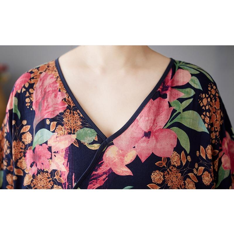 DIMANAF 2025 Летнее женское базовое платье больших размеров Винтажный цветочный принт Повседневное свободное комбинированное длинное платье