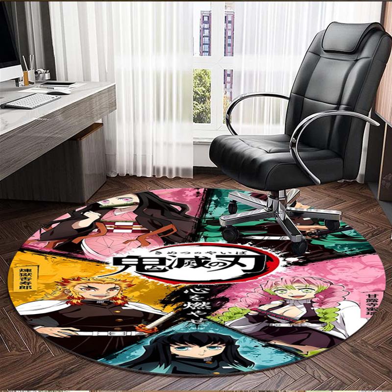 Demon Slayer Print Round Rug, Washable Floor Carpet, For Entryway Dorm Laundry Room Office Study, Home Decor Birthday Christmas Gift