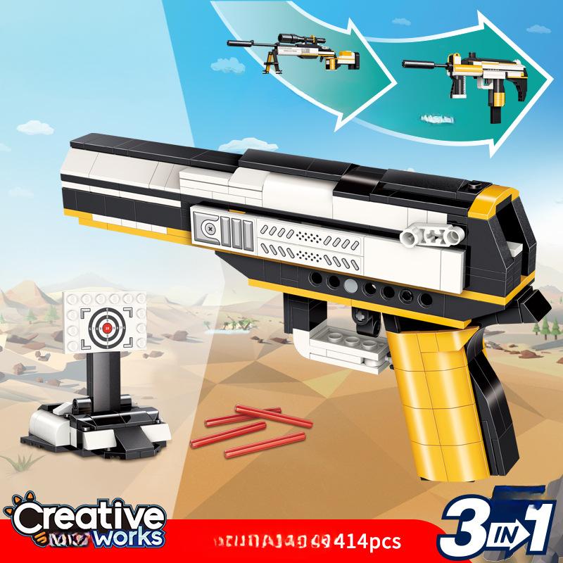 Creative 3 Ways To Play Supergun Pistol Assembly Boy Assembling Building Blocks Toy Gift No Box