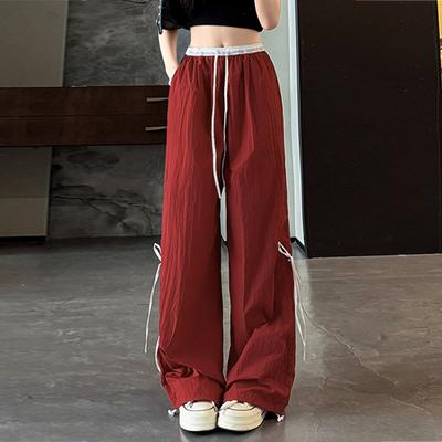 Весенние и осенние шнурованные однотонные брюки с высокой талией для пригородных поездок, облегающие женские брюки