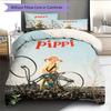 Cute Pippi Pattern Bedding Home Decoration Birthday Gift ( 1 duvet cover + 2 pillowcase, without core),fan merchandise.