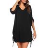 Women's V-neck Pleated Drawstring Seaside Vacation Beach Dress White Black Sundresses