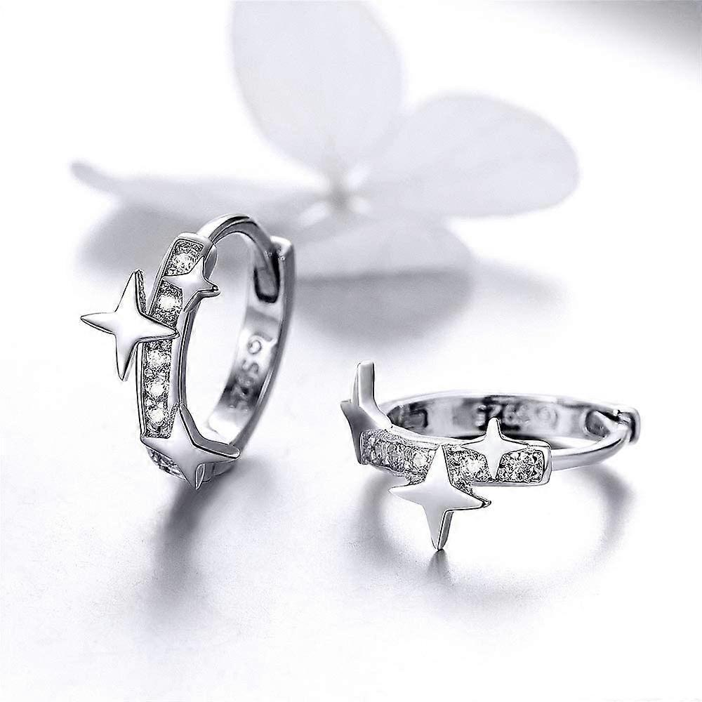 Star Cubic Zirconia Huggie Hoop Earrings for Women Teen Girls Sterling Silver Constellation Cartilage Cute Charms CZ Sleeper Small Hoop Dainty Stars E