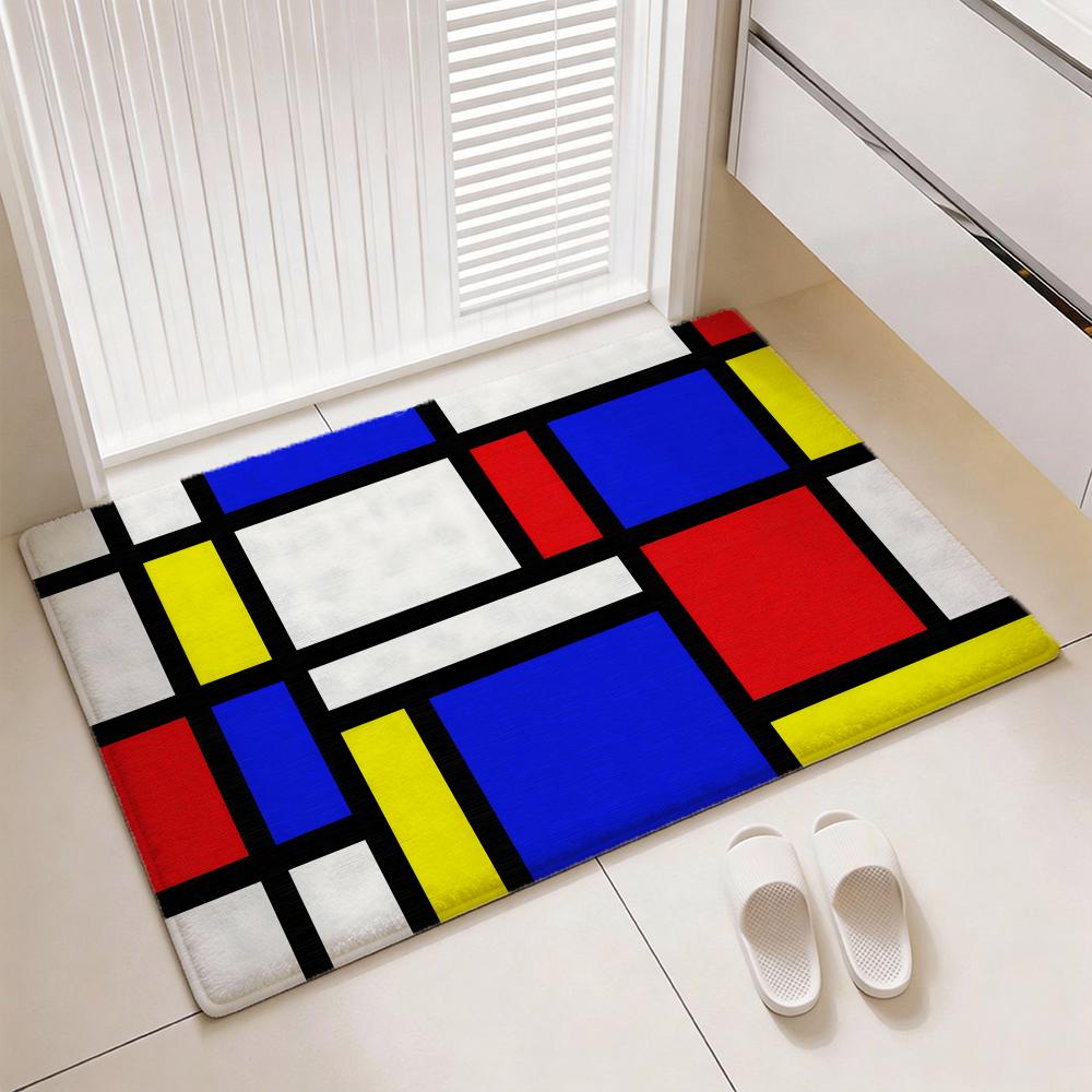 Geometric Painter P-Piet M-Mondrian Floor Mat Soft Thickened Flannel Door Mat Non-Slip Living Room Rug Home Decor