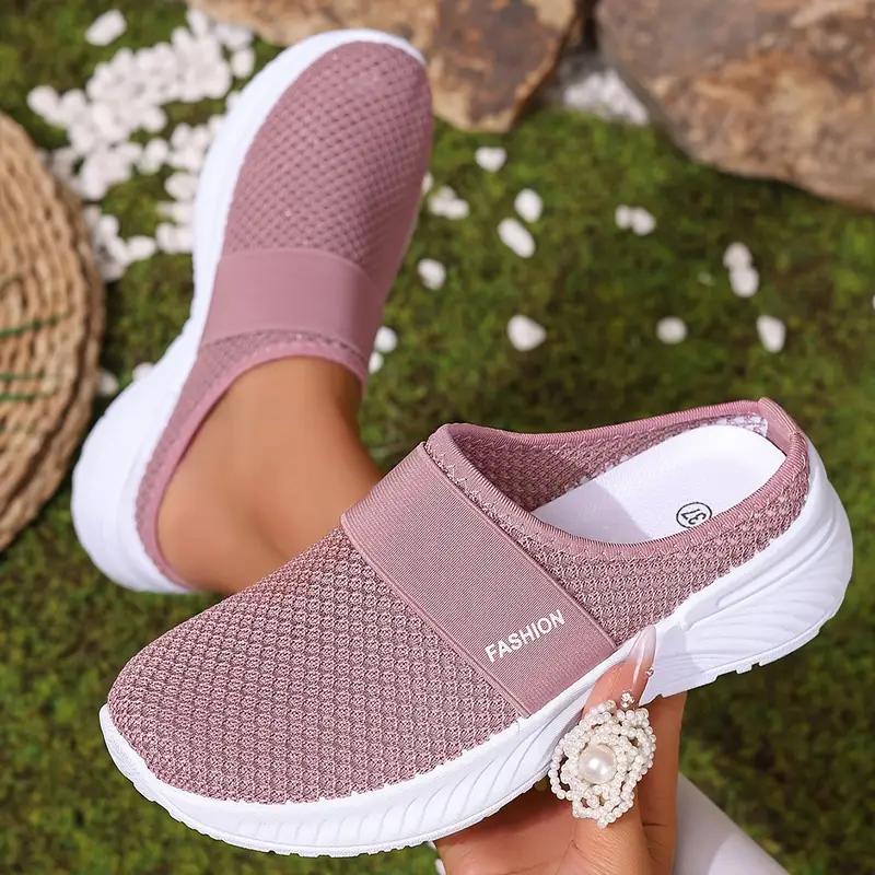 Женские белые повседневные кроссовки Slip-On - сетчатые тапочки из дышащей ткани
