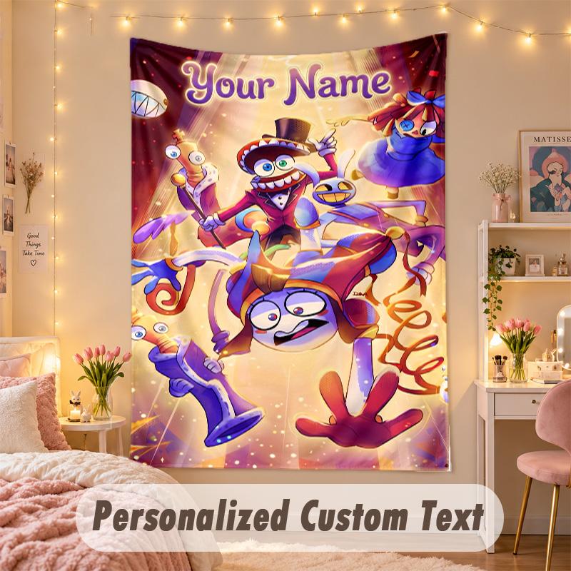 Custom Personalized Tapestry,The Amazing Digital Circus Print Custom Name Text Wall Art Hanging for Bedroom