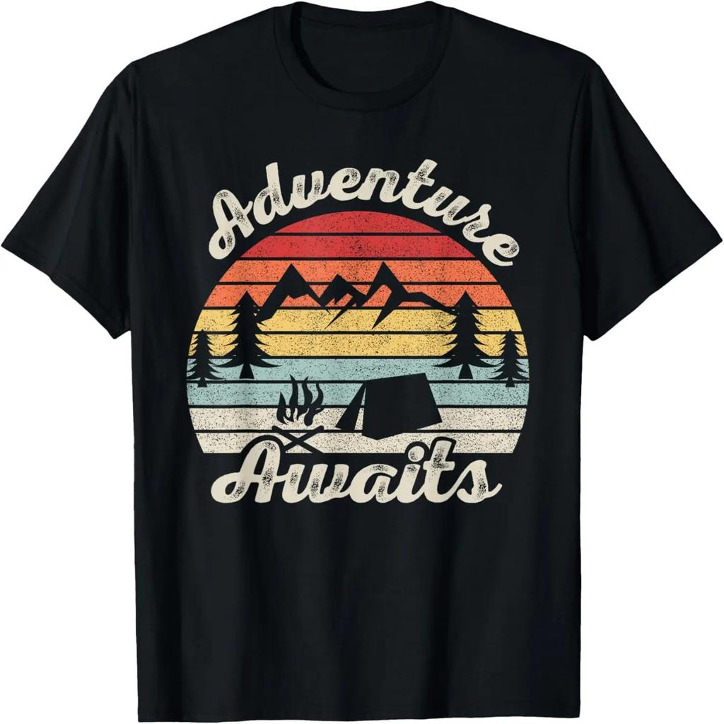 Vintage Retro Adventure Awaits Camping Hiking Outdoor Travel T-Shirt