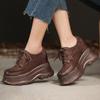 Women's Genuine Leather Round Leather Shoes Retro Versatile Inner Height Increase 10CM Non-Slip Height Increase Platform Shoes