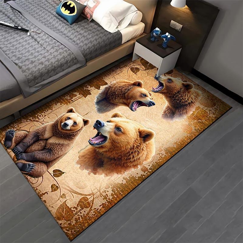 Realistic Bear Pattern Carpet with Brown and Woodland Theme Design Suitable for use as an anti-slip for living room bedroom sofas