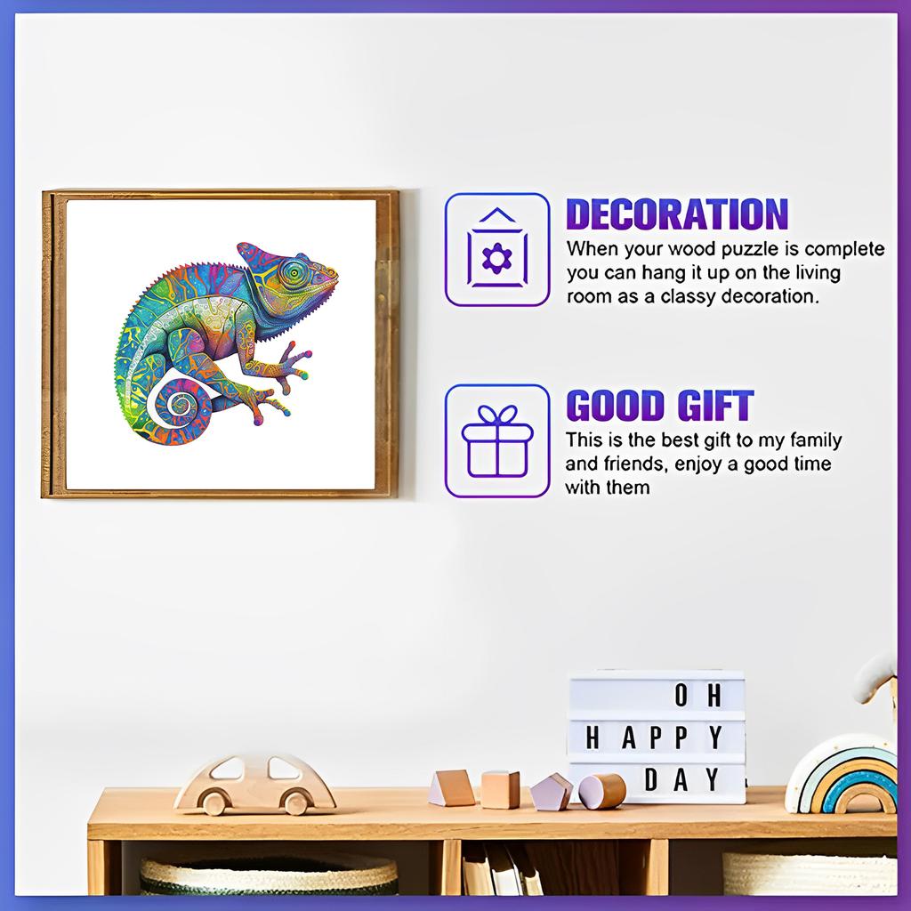 Chameleon Pattern Wooden Puzzle, Irregular Animal Shapes, Educational Toys, Best Holiday Birthday Gift