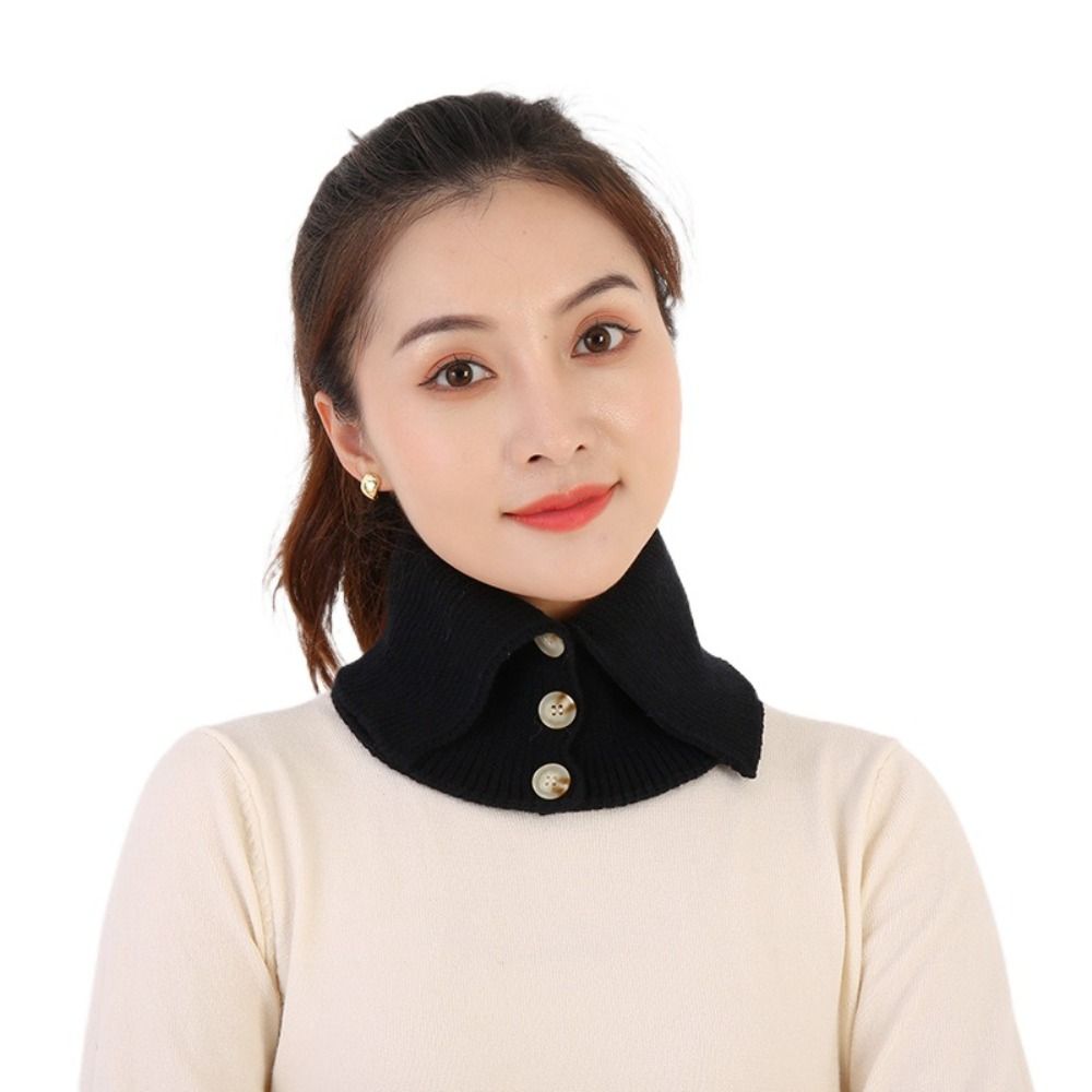 Однотонный вязаный шерстяной шарф с пуговицами на нагруднике, элегантный воротник-стойка, студент