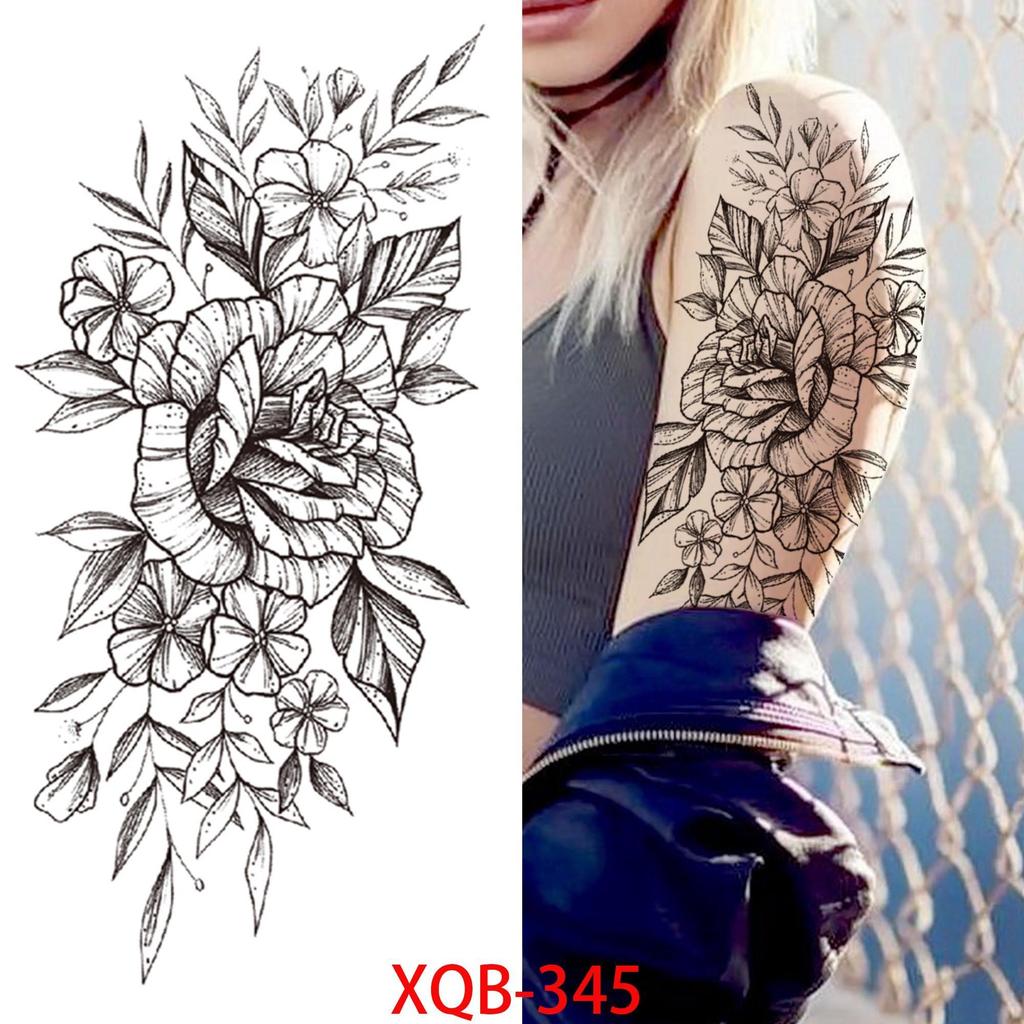 1 ШТ. 210*114 ММ Сексуальный Цветочный Узор Временные Татуировки Черной Розы для Женщин Водонепроницаемые Поддельные Татуировки для Рук Боди-Арт Рукав Наклейка Для Тела