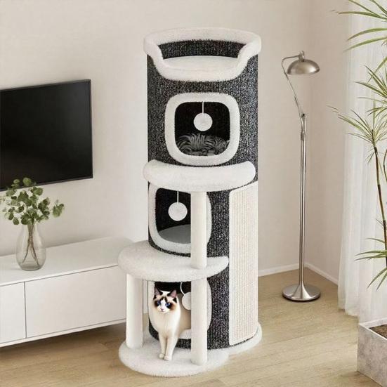 Игровой комплекс для кошек Когтеточка-бочка с 3 кошачьими пещерами Сизалевая когтеточка Многоярусный игровой комплекс для кошек для семьи с несколькими кошками