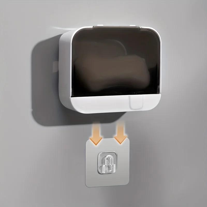 Держатель мыла для ванной комнаты с откидной крышкой, ящик для хранения мыла, настенный, без отверстия, мыльница со сливом