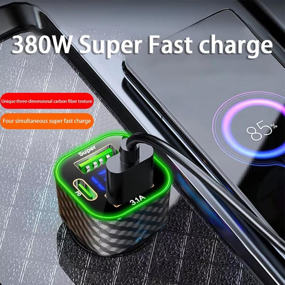 Автомобильное зарядное устройство 4 в 1 с двумя портами USB C, дисплеем напряжения, адаптером супербыстрой зарядки для iPhone, Oppo, Vivo U8X5
