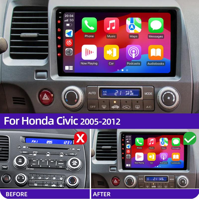 9" Android 12 Carplay автомобильный стерео радиоприемник для Honda Civic 8 2005 - 2012 мультимедийный плеер навигация GPS 2 Din 4G аудио DVD