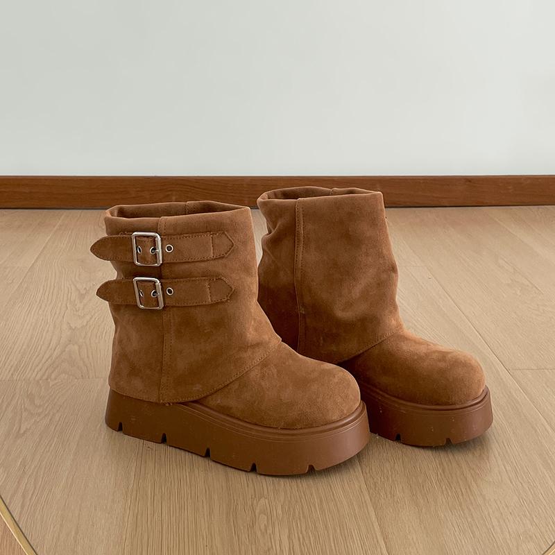 Модная пряжка ремня Женские ботильоны на щиколотке Модная платформа Толстая подошва Обувь Современные короткие ботинки для женщин
